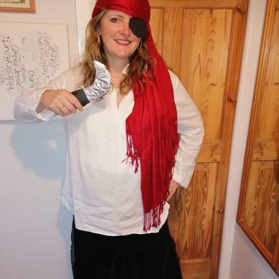 female teacher dressed as a pirate
