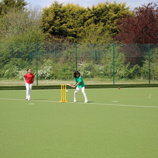 children from a private school in surrey playing cricket