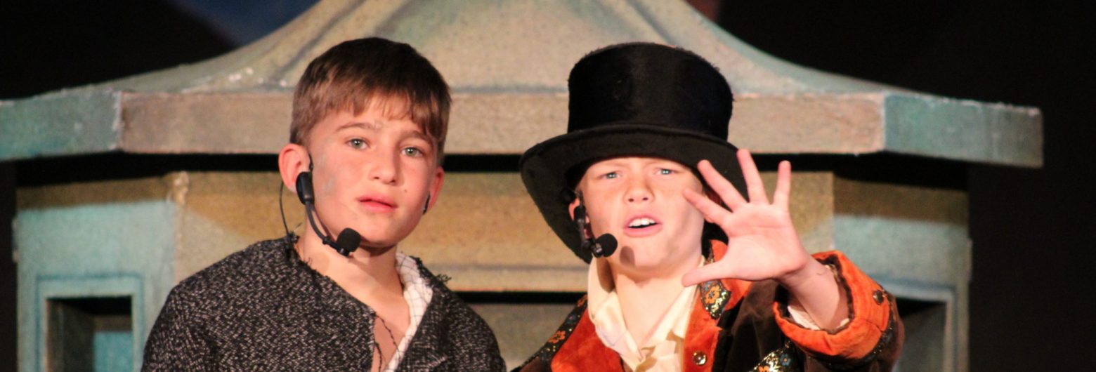 2 boys as the main characters of the production speaking
